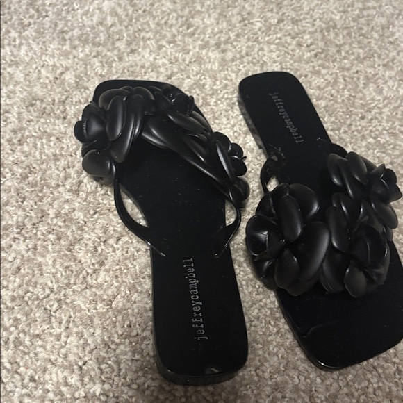 Jeffrey Campbell Floral  jelly slide sandals in black matte embellished flowers - Picture 3 of 7